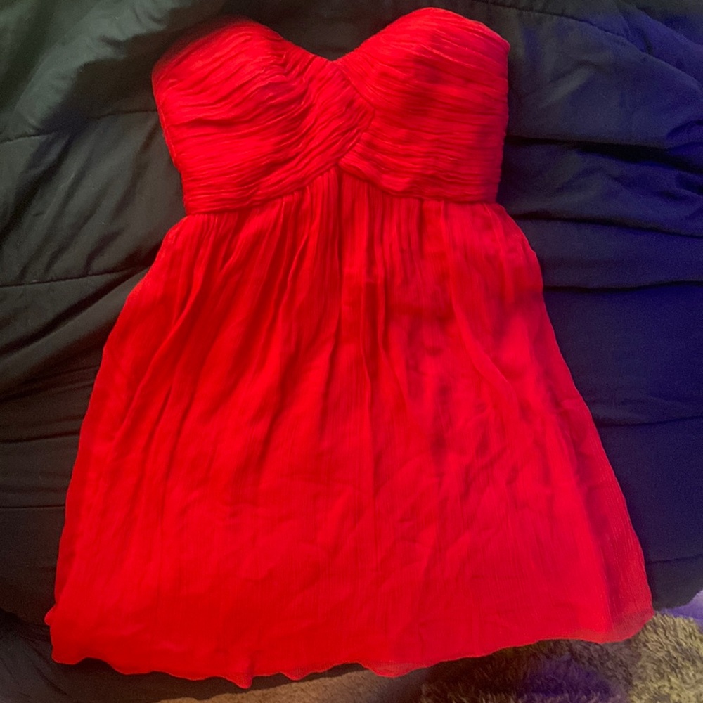 Red strapless cocktail dress